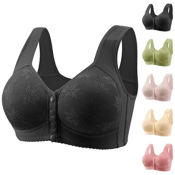 Front Closure Bras for Older Women Front Snap Wireless Wide Strap Plus Size Soft Comfortable Bralettes Everyday Bra