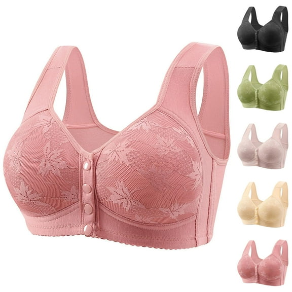 Front Closure Bras for Older Women Front Snap Wireless Wide Strap Plus Size Soft Comfortable Bralettes Everyday Bra