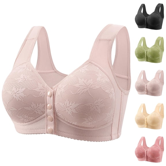 Front Closure Bras for Older Women Front Snap Wireless Wide Strap Plus Size Soft Comfortable Bralettes Everyday Bra
