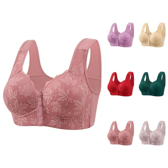 Front Closure Bras for Older Women Lace Front Snap Comfortable Breathable Push Up Bralettes Everyday Bra