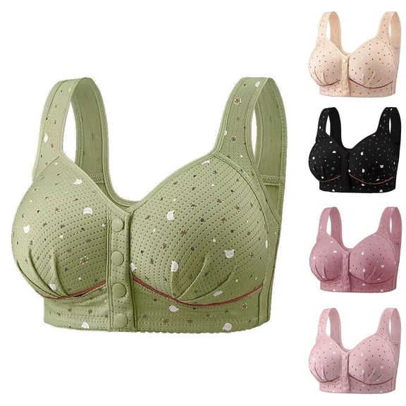 Front Closure Bras for Older Women No Underwire Seamless Racerback Bralette Soft Comfort Everyday T-Shirt Bra Light Pink, Size G