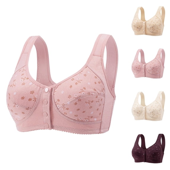 Front Closure Bras for Older Women Plus Size Floral Print Comfortable Wide Strap Wireless Bralettes Everyday Bra