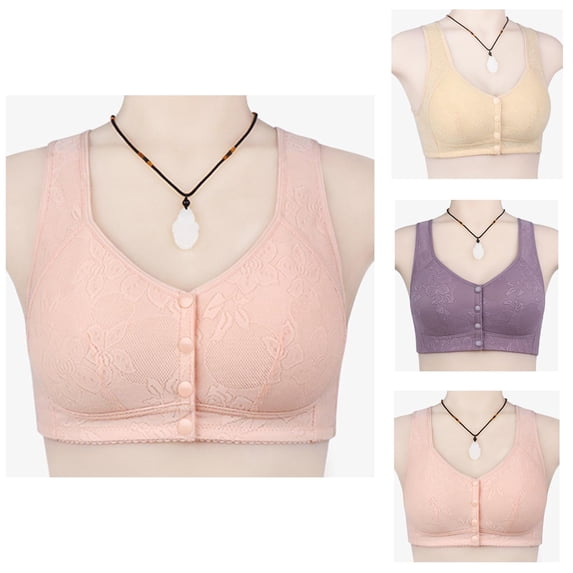 Front Closure Bras for Older Women Plus Size Jacquard Comfortable Wide Strap Wireless Bralettes Everyday Bra