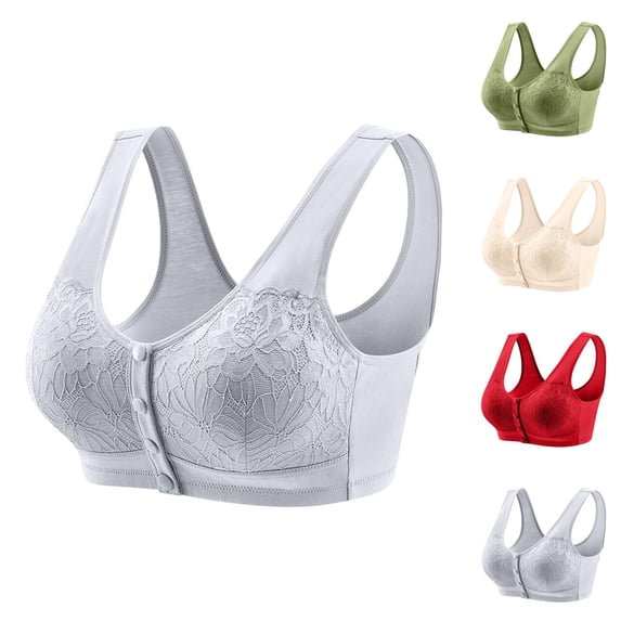 Front Closure Bras for Older Women Summer Lightweight Comfortable Lace Wide Strap Bralettes Everyday Bra