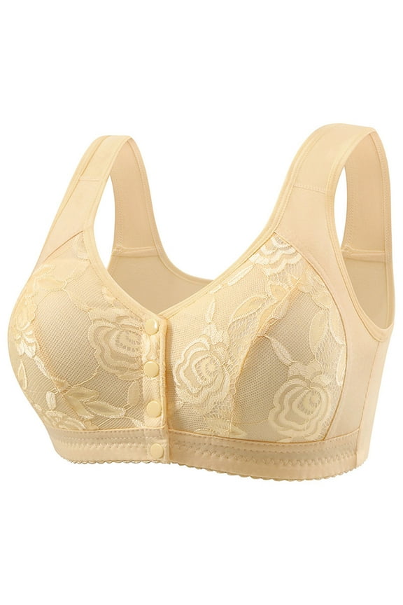 Front Closure Bras for Older Women Wireless Pullover Push up Bras Front Snap Bras for Senior Padded Bralette