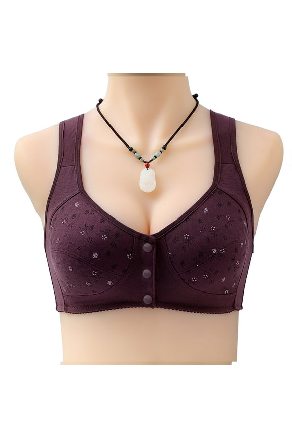 Front Closure Bras for Seniors No Underwire Padded Bras Wireless Supportive Bra Push up Bra Wide Shoulder Strap