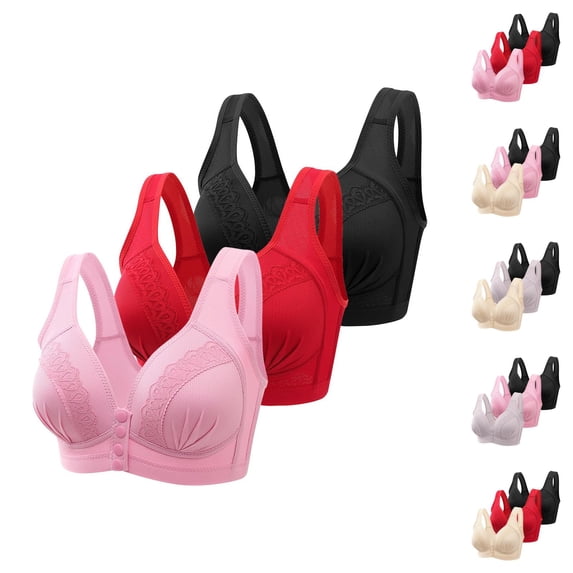 Front Closure Bras for Women 3 Pack Comfortable Breathable Wide Strap Wireless Push Up Bralettes Everyday Bra