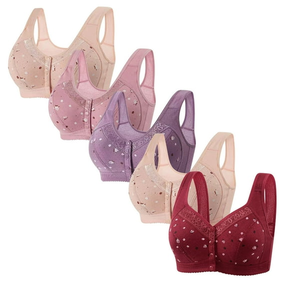 Front Closure Bras for Women 5 Pack S-4X Plus Size No Underwire Push Up Bralettes Ladies Multipack Breathable Full-Coverage Support Underwear Bra