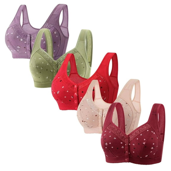 Front Closure Bras for Women 5 Pack S-4X Plus Size No Underwire Push Up Bralettes Ladies Multipack Breathable Full-Coverage Support Underwear Bra