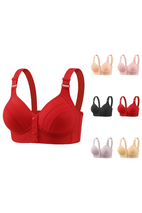 Front Closure Bras for Women Adjustable Strap Wireless Side Support Thin Cup Minimizer Bra
