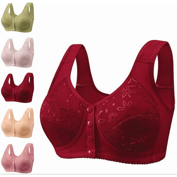 Front Closure Bras for Women Daisyy Bras for Older Women No Underwire Comfy Breathable Everyday Lace Bralette - Deep Red,40