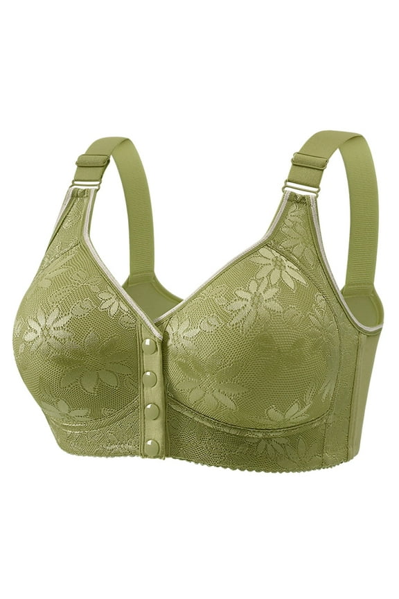 Front Closure Bras for Women,Floral Front Snap Closure Comfort Bras for Older Women,Full Coverage Plus Size Bras For Women Green 50