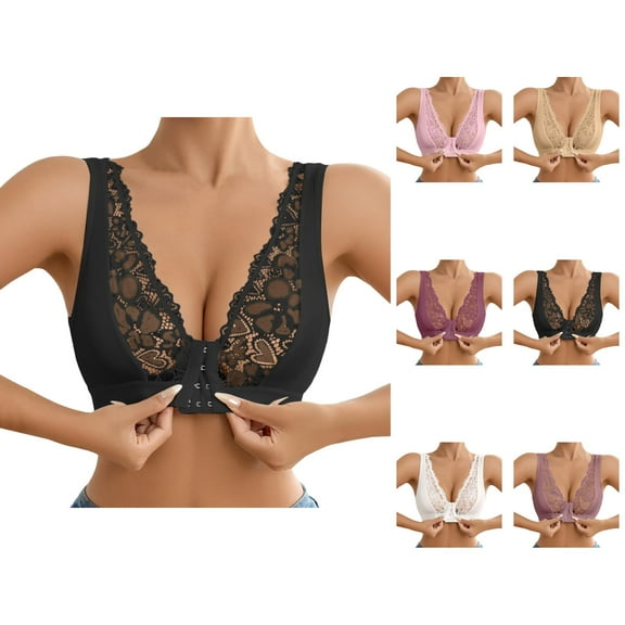 Front Closure Bras for Women Floral Lace Lightweight Wireless Supportive Push Up Bralette Comfortable Everyday Bras