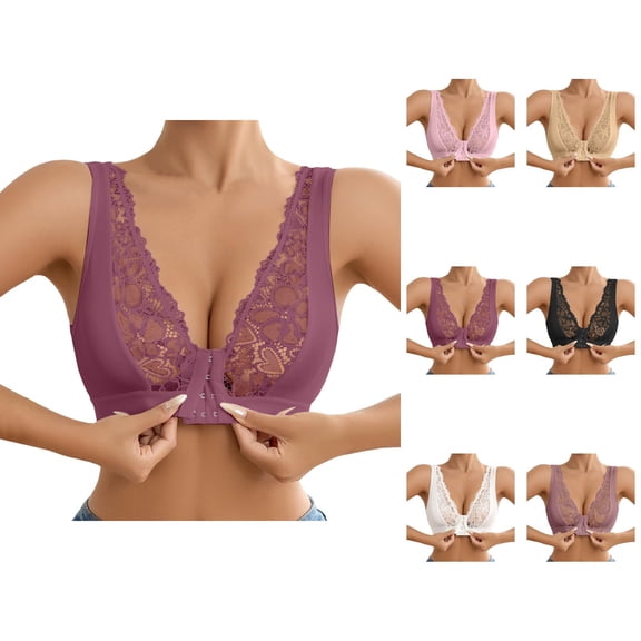 Front Closure Bras for Women Floral Lace Lightweight Wireless Supportive Push Up Bralette Comfortable Everyday Bras