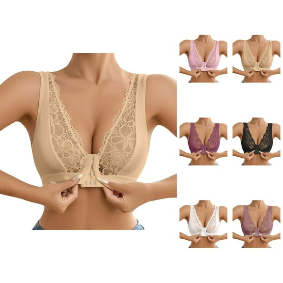 Front Closure Bras for Women Floral Lace Lightweight Wireless Supportive Push Up Bralette Comfortable Everyday Bras