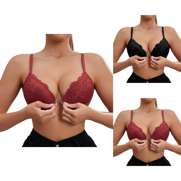Front Closure Bras for Women Floral Lace Push Up Racerback Underwire Racerback Bralette Comfortable Everyday Bras