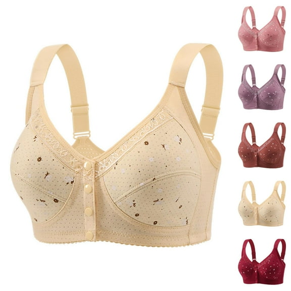 Front Closure Bras for Women Floral Print Comfortable Lightweight Wireless Adjustable Strap Bralettes Everyday Bra