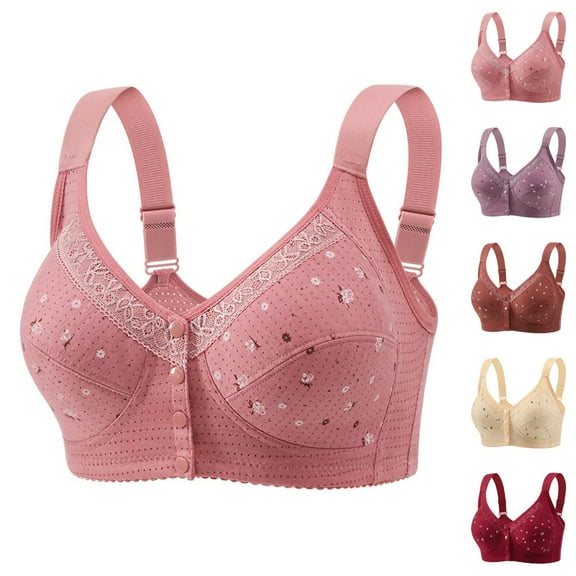 Front Closure Bras for Women Floral Print Comfortable Lightweight Wireless Adjustable Strap Bralettes Everyday Bra
