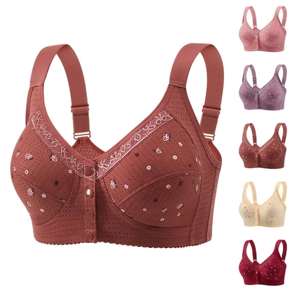Front Closure Bras for Women Floral Print Comfortable Lightweight Wireless Adjustable Strap Bralettes Everyday Bra
