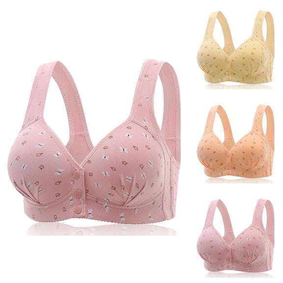 Front Closure Bras for Women Floral Print Molded Cup Wireless Wide Strap Plus Size Bralettes Everyday Bra