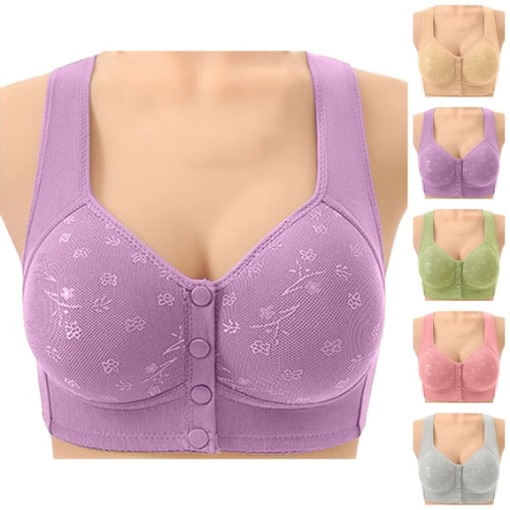 Front Closure Bras for Women Floral Print Soft Comfortable Wide Strap Wireless Bralettes Everyday Bra