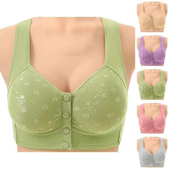 Front Closure Bras for Women Floral Print Soft Comfortable Wide Strap Wireless Bralettes Everyday Bra