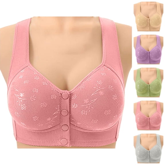 Front Closure Bras for Women Floral Print Soft Comfortable Wide Strap Wireless Bralettes Everyday Bra