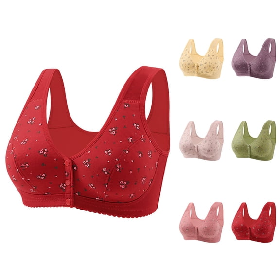 Front Closure Bras for Women Floral Printed Wireless Lightweight Plus Size Soft Comfortable Bralettes Everyday Bra
