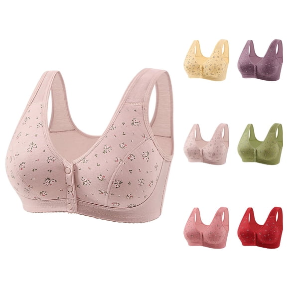 Front Closure Bras for Women Floral Printed Wireless Lightweight Plus Size Soft Comfortable Bralettes Everyday Bra