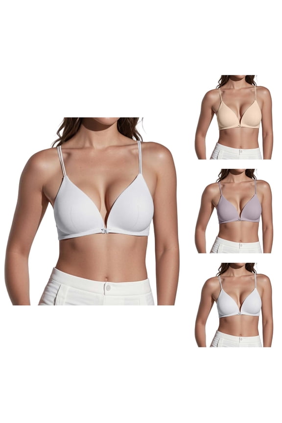 Front Closure Bras for Women Front Buttoned French Triangular Cup Seamless Bra Slim Shoulder Straps Thin Underwear