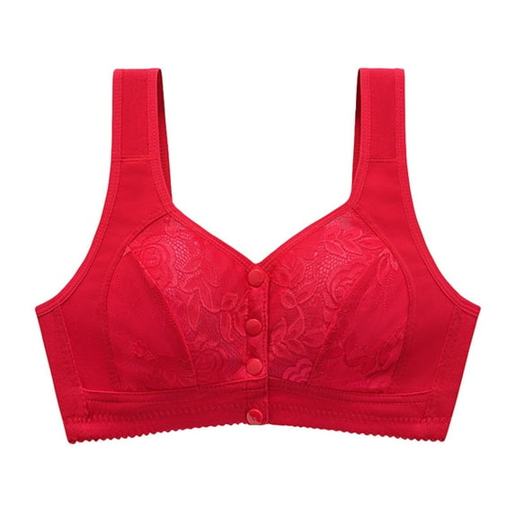 Front Closure Bras for Women Lace Embriodery Convenient Full Coverage Push Up Sleep Comfort Wireless Seamless Everyday Bra,Red,38 B