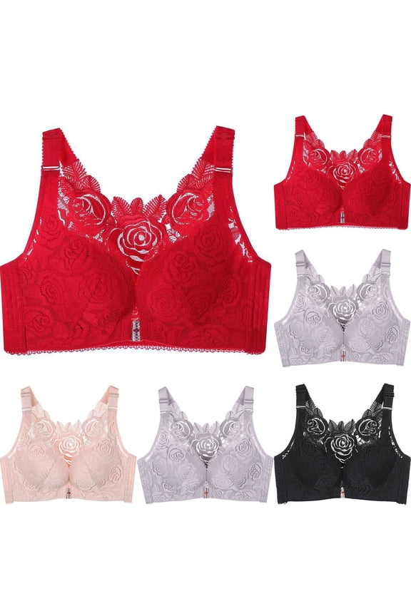 Front Closure Bras for Women Lace Racerback Deep V Bra Plus Size Full Coverage Wireless Everyday Bralettes for Large Bust Black Bras,Size S-5XL