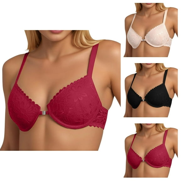 Front Closure Bras for Women Lace Racerback Front Buckle Underwire Adjustable Strap Bralette Comfortable Everyday Bras