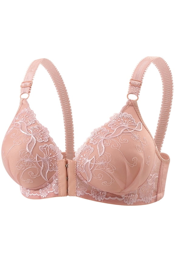 Front Closure Bras for Women - Ladies Adjustable Strap Front Close Lace Lightly Bralettes, Pink 40
