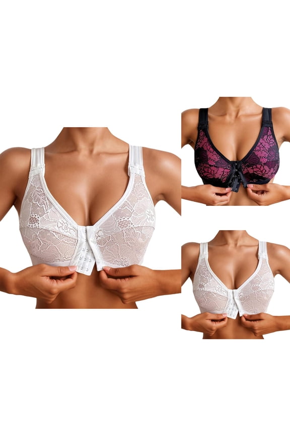 Front Closure Bras for Women Lightweight Breathable Floral Lace Adjustable Straps Bralette Comfortable Everyday Bras
