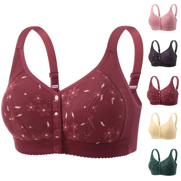 Front Closure Bras for Women Molded Cup Plus Size Wireless Wide Strap Bralettes Everyday Bra