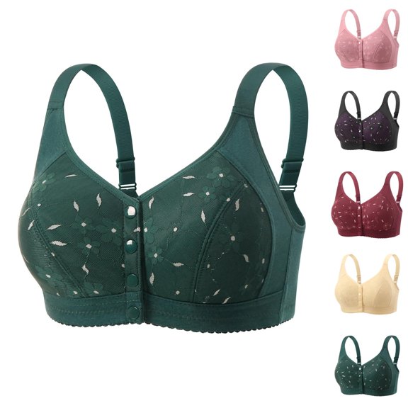 Front Closure Bras for Women Molded Cup Plus Size Wireless Wide Strap Bralettes Everyday Bra