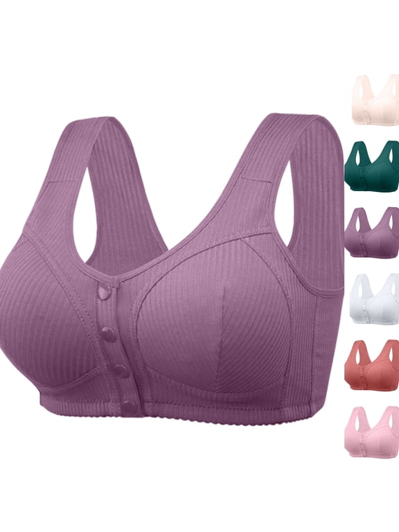Front Closure Bras for Women No Underwire Comfortable Full Coverage Front Closure Bralettes Wireless Wirefree Everyday Bras,Dark Purple,46
