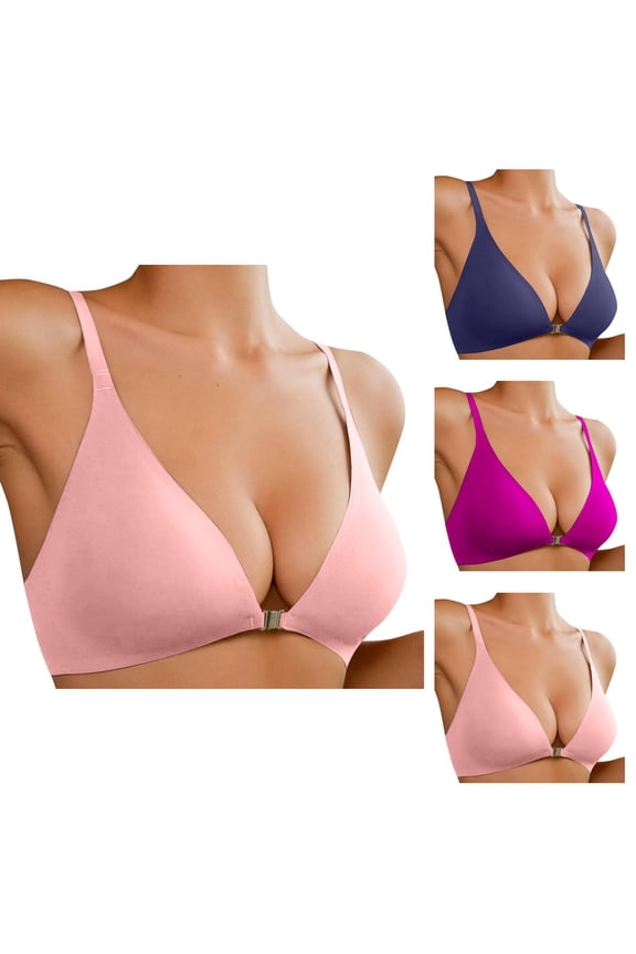 Front Closure Bras for Women No Underwire Low Cut Deep V Padded Bralette Seamless Support Hosiery