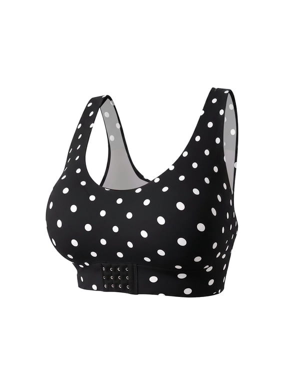 Front Closure Bras for Women No Underwire Polka Dot Print Wide Strap Posture Support Bra Comfort Daily Wear