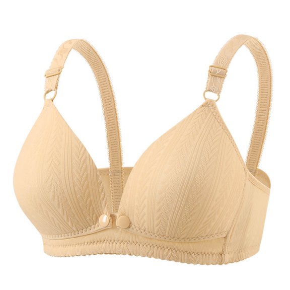 Front Closure Bras for Women No Underwire Support Seamless Comfy Breast-Feeding Underwear Open Button Before Feeding (40/90BC, Beige)