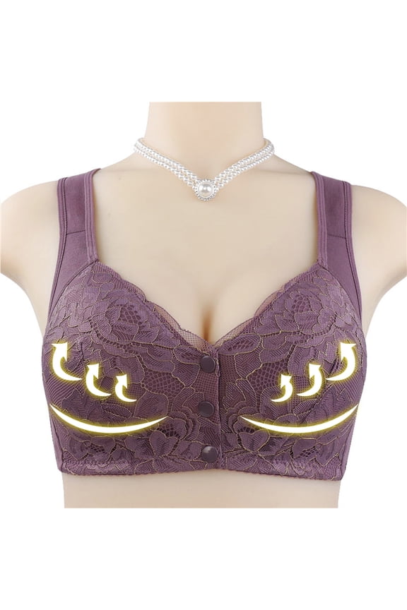 Front Closure Bras for Women Plus Size 48-58 Wireless Push Up Lace Bralettes Solid Comfy Adjustable Full-Coverage Support Lifting Underwear