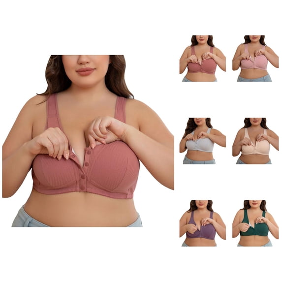 Front Closure Bras for Women Plus Size Comfortable Ribbed Wide Strap Wireless Bralettes Everyday Bra