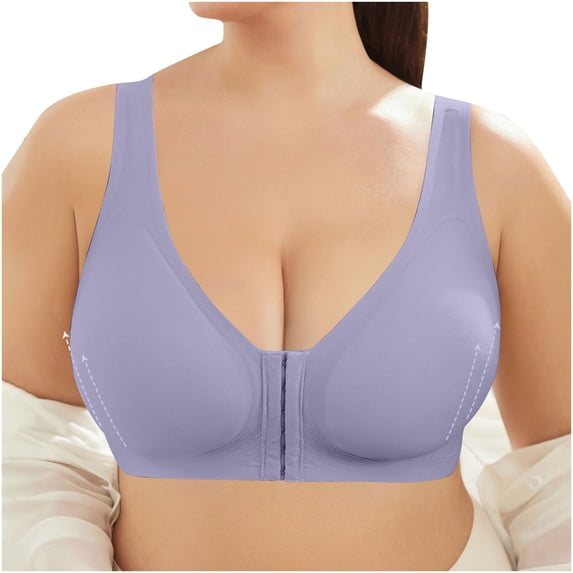 Front Closure Bras for Women Plus Size No Underwire Push-up Seamless Comfortable Wireless Underwear Bra (M, Blue)