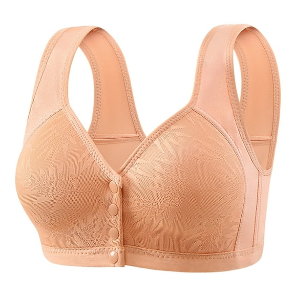 Front Closure Bras for Women Plus Size No Wire Bra for Senior Convenient Light Shaping Jacquard Bras for Older Women