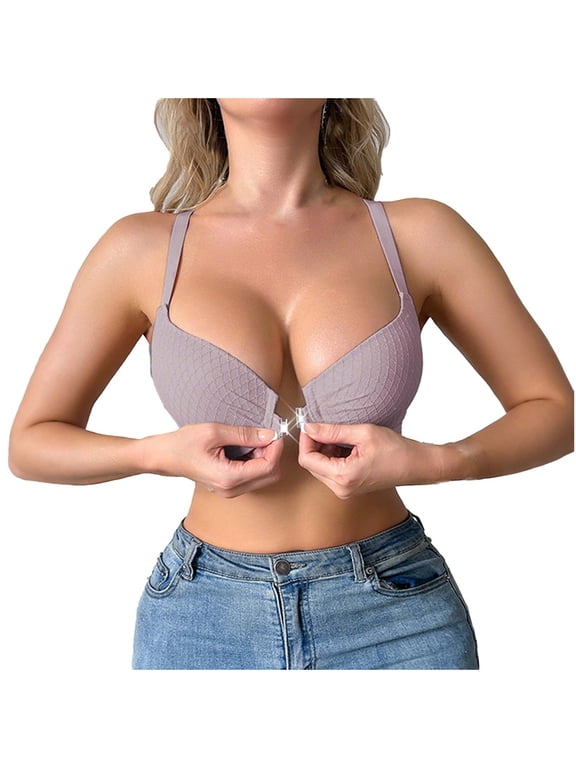 Front Closure Bras for Women Plus Size Push Up Breathable Minimizer Bralette Wireless Adjustable Straps Bra Gray 48B