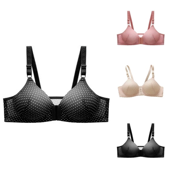 Front Closure Bras for Women Polka Dots Print Wireless Lightweight Push Up Bralettes Everyday Bra