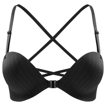 Front Closure Bras for Women Push Up Seamless Wireless Full Coverage Padded Underwire T-Shirt V Neck Everyday Bra,Black,36 C