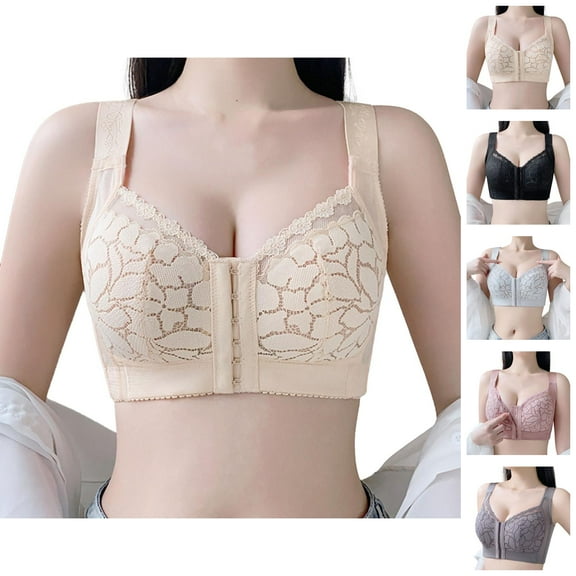 Front Closure Bras for Women Racerback Lightweight Wireless Push Up Front Hook Bralette Comfortable Everyday Bras