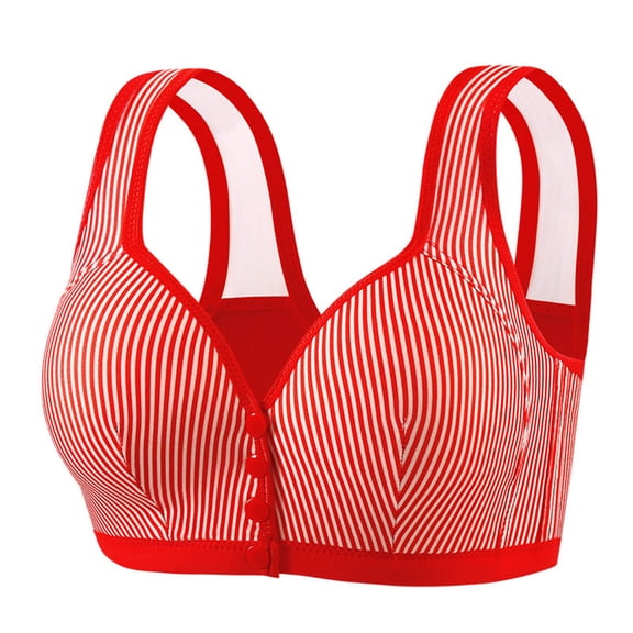 Front Closure Bras for Women Striped No Underwire Bra Plus Size Bralettes for Daily Wear Red 42